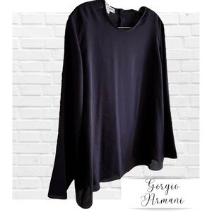 Giorgio Armani Sz 14 Vintage Silk Sheer Black Blouse Y2K Quiet Luxury Old Money